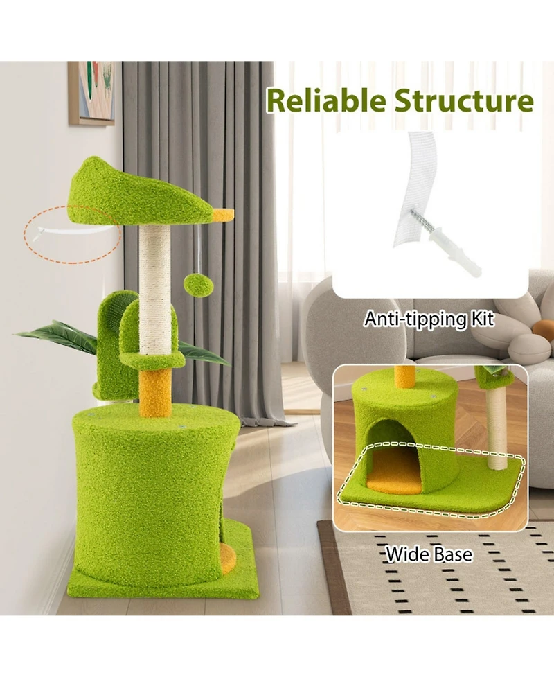 Hongge Palm Tree Cat Tower with Artificial Leaves, 31 Inch