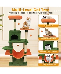 Hongge Plush 58 Inch Multi-Level Cat Tower with Hammock Lounge