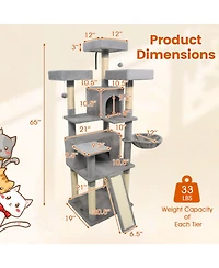 Hongge 65 Inch Tall Cat Tree Featuring Three Upholstered Perches