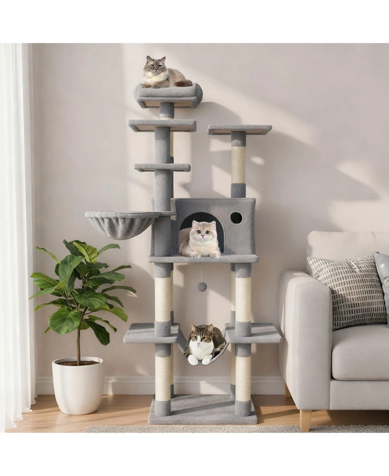 Hongge Large 63 Inch Indoor Cat Tower with Rotatable Basket Bed