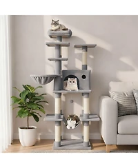 Hongge Large 63 Inch Indoor Cat Tower with Rotatable Basket Bed