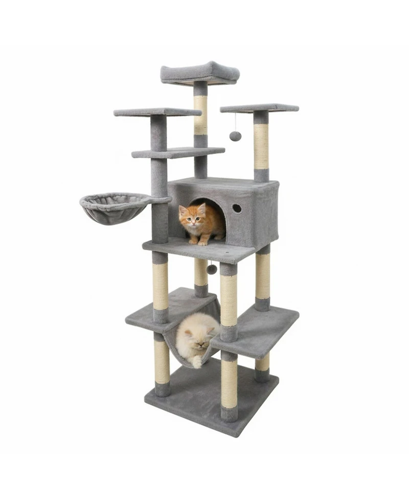 Hongge Large 63 Inch Indoor Cat Tower with Rotatable Basket Bed
