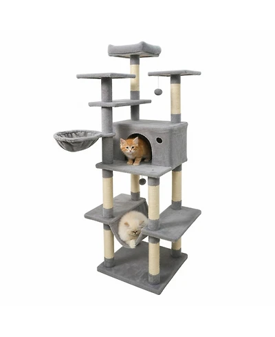 Hongge Large 63 Inch Indoor Cat Tower with Rotatable Basket Bed