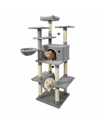 Hongge Large 63 Inch Indoor Cat Tower with Rotatable Basket Bed