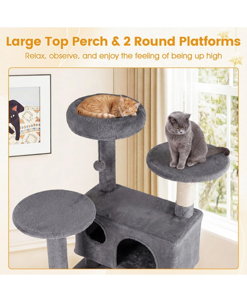 Hongge 52 Inch Indoor Cat Tower Tree with Two Enclosed Cat Caves