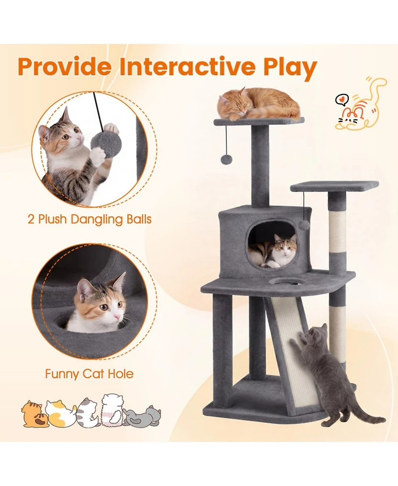 Hongge 44 Inch Kitten Tower with Sisal Scratching and Climbing Ramp