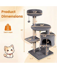 Hongge 36 Inch Kitten Cat Tower with a Round 15.5 Inch Lounging Platform