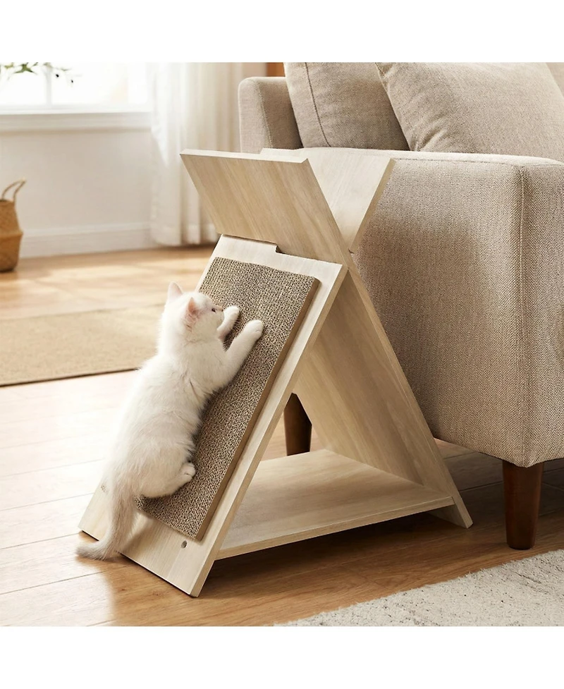 Hongge Corrugated Cardboard Cat Scratcher Lounge with Wooden Frame