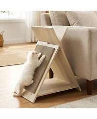 Hongge Corrugated Cardboard Cat Scratcher Lounge with Wooden Frame