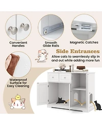 Hongge Cat Litter Box Enclosure with 2 Drawers 3 Doors and Countertop for Kittens and Adult Cats
