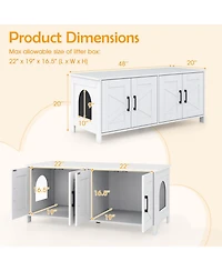 Hongge 48 in Cat Litter Box Enclosure for 2 Cats with Barn Doors and Large Tabletop