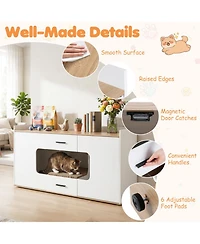 Hongge 55 in Wooden Hidden Cat Litter Box Cabinet with Wide Countertop 2 Drawers and 2 Doors