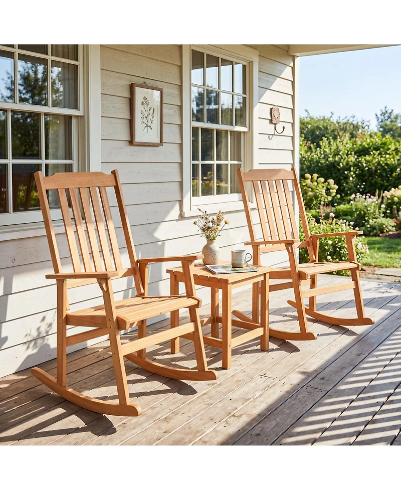 Gymax 2 Piece Outdoor Rocking Chair with High Back Wide Seat Armrests Rocker Chair