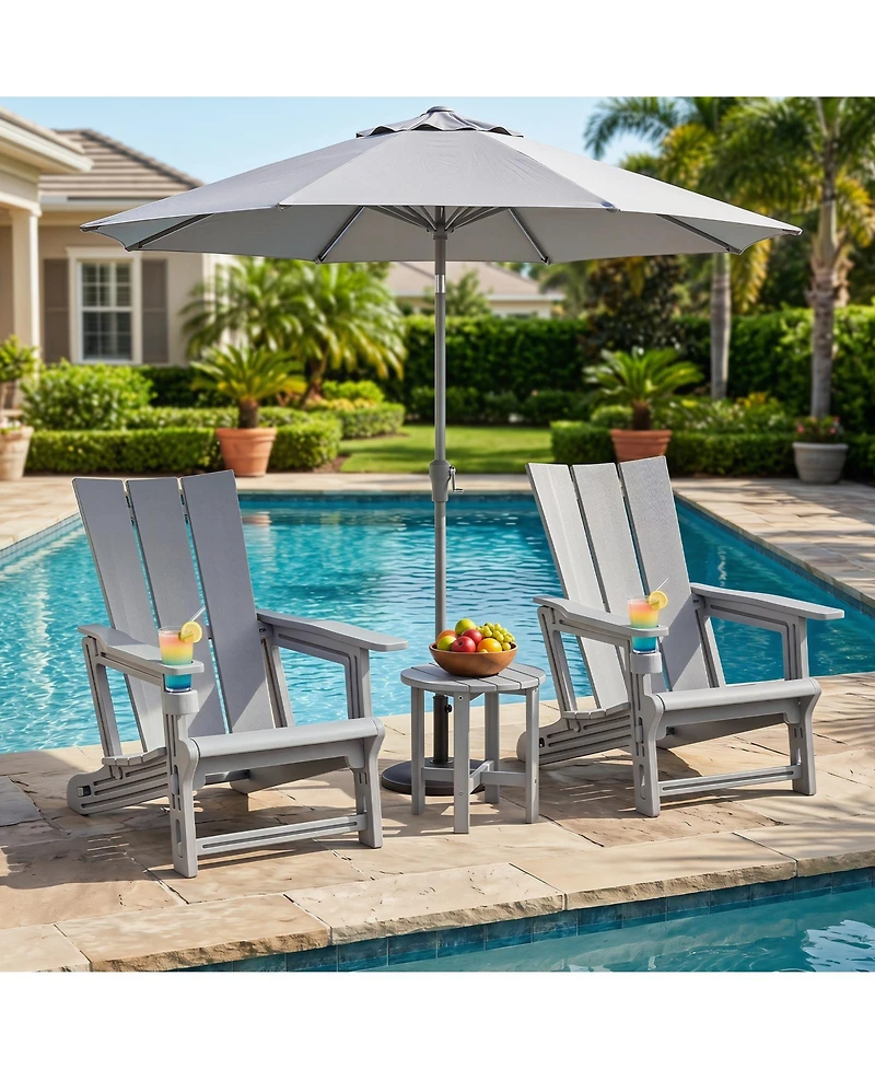 Gymax Adirondack Chairs Set of 2 with Cup Holder Wood Texture for Garden Backyard