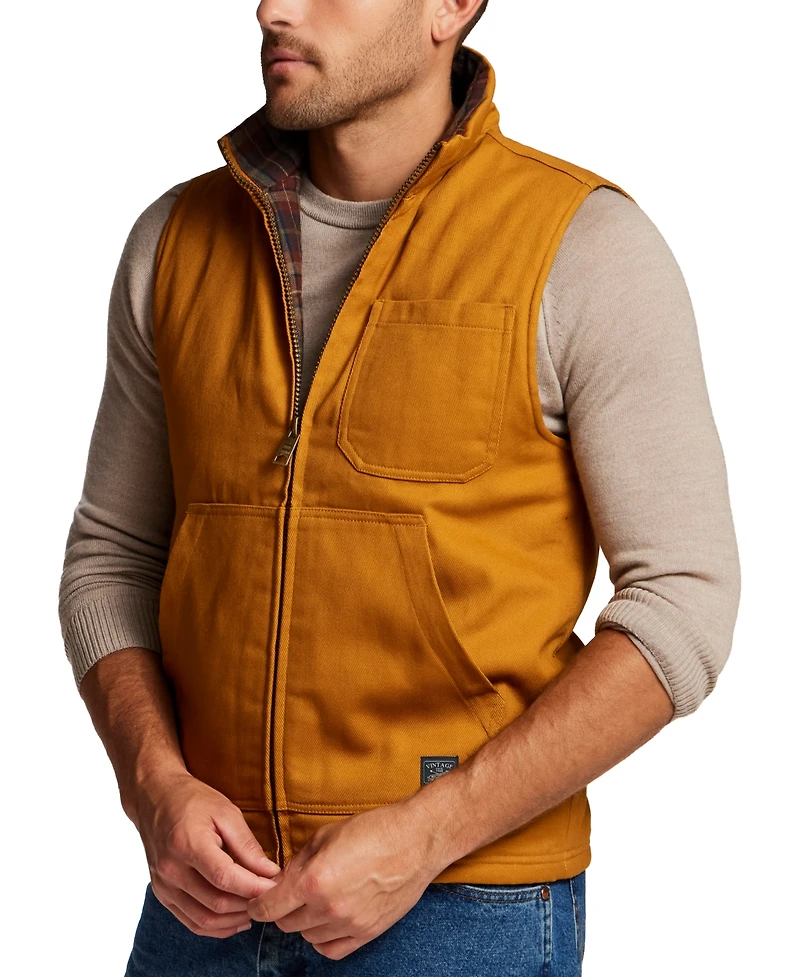Weatherproof Vintage Men's Plaid Flannel Lined Canvas Vest