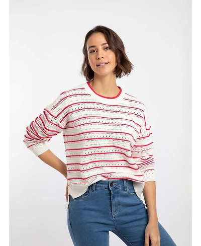 Weird Fish Women's Liah Pointelle-Striped Crewneck Sweater