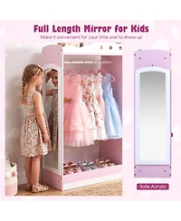 Hongge Kids Dress Up Storage Closet with Full-Length Mirror Hanging Rod and Fabric Drawers