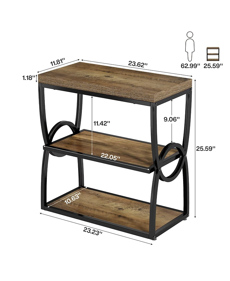 Tribesigns Narrow End Table, Couch Side Table with Storage | 3-Tier Storage, Sturdy Metal Frame