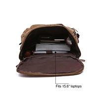 Piscifun Canvas Leather Accent Travel Rucksack Laptop Daypack Hiking Camping Bag