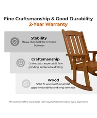 Solid Wood Outdoor Rocking Chair, All-Weather High Back Patio Rocker with Comfortable Recline and Contoured Seat Deep Brown)