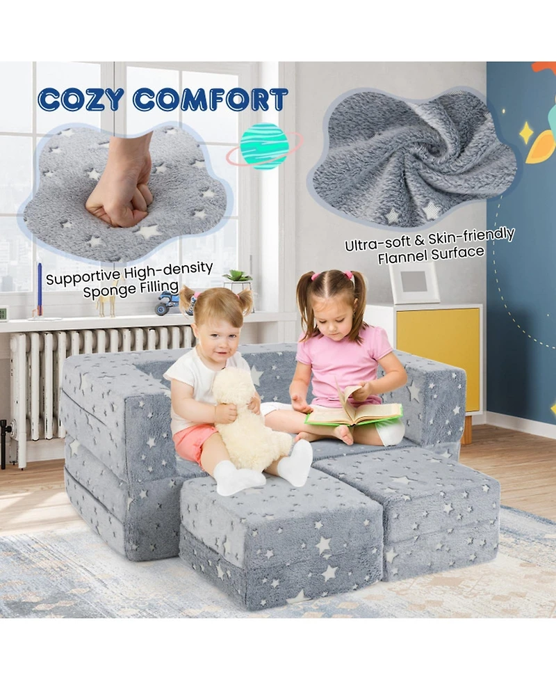 Hongge Modular 2-Seater Flannel Play Couch, Ages 3+