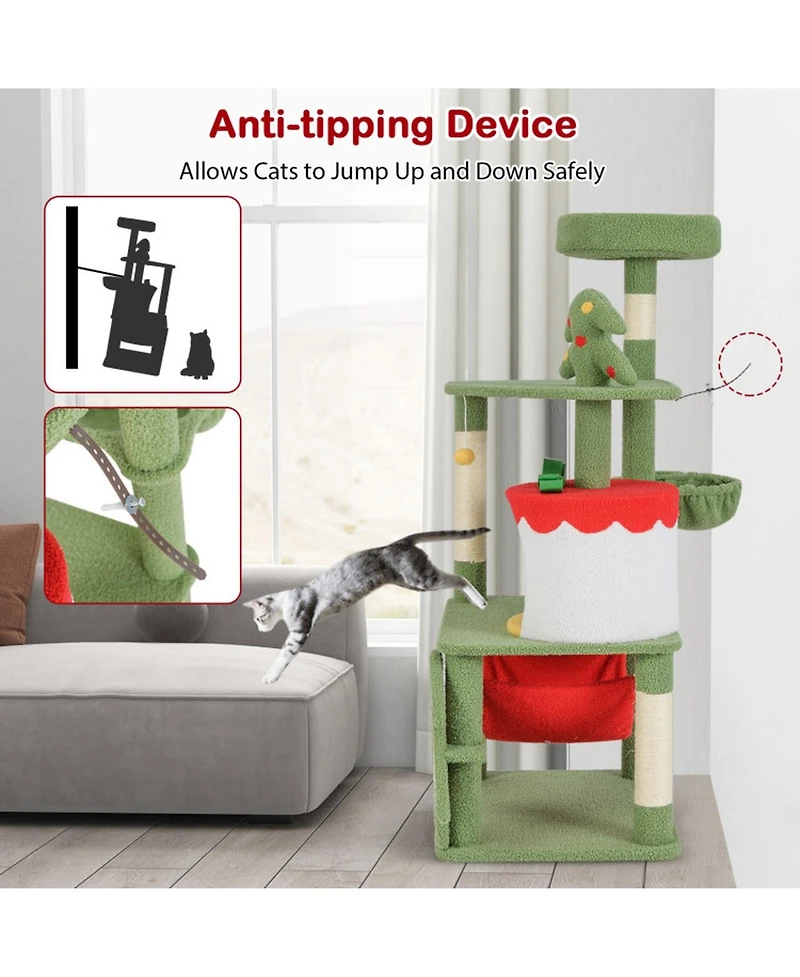 Hongge Christmas Cat Tree with Gift Box Shaped Condo, 52 Inch