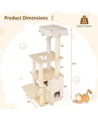 Hongge Wooden Cat Tree with Padded Two-Story Condo, 63 Inch