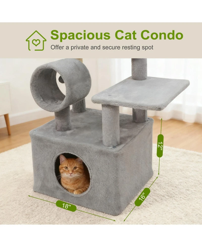 Hongge 48 Inch Multi-Level Cat Tree with Cylinder Play Tunnel