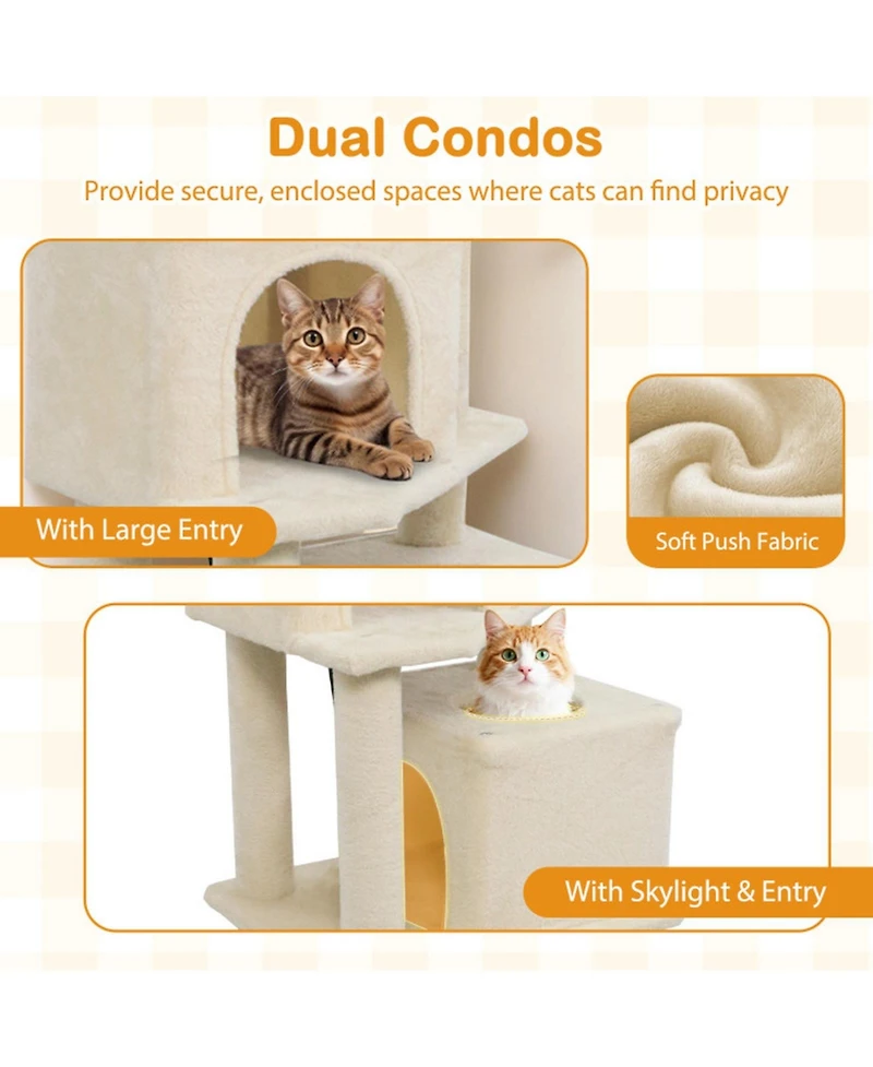 Hongge 57 Inch Cat Tree with Dual Condos on a Wide 29 Inch Base