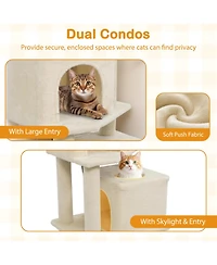 Hongge 57 Inch Cat Tree with Dual Condos on a Wide 29 Inch Base