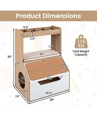 Hongge 3-in-1 Hidden Litter Box Enclosure Cabinet with 4 Cubbies