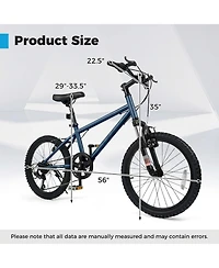 Hongge 20-Inch Kids Mountain Bike with Front Suspension Fork, 6-Speed and V-Brakes, Up to 110 lbs, Ages 8+