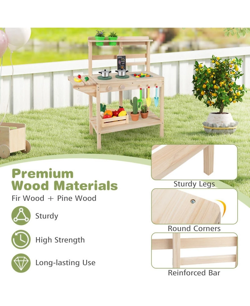 Hongge Wooden Mud Kitchen with Chalkboard, Ages 3+
