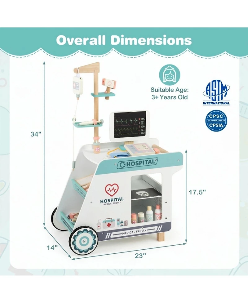 Hongge Doctor Ct Scanner Rolling Cart Wooden Playset, Ages 3+