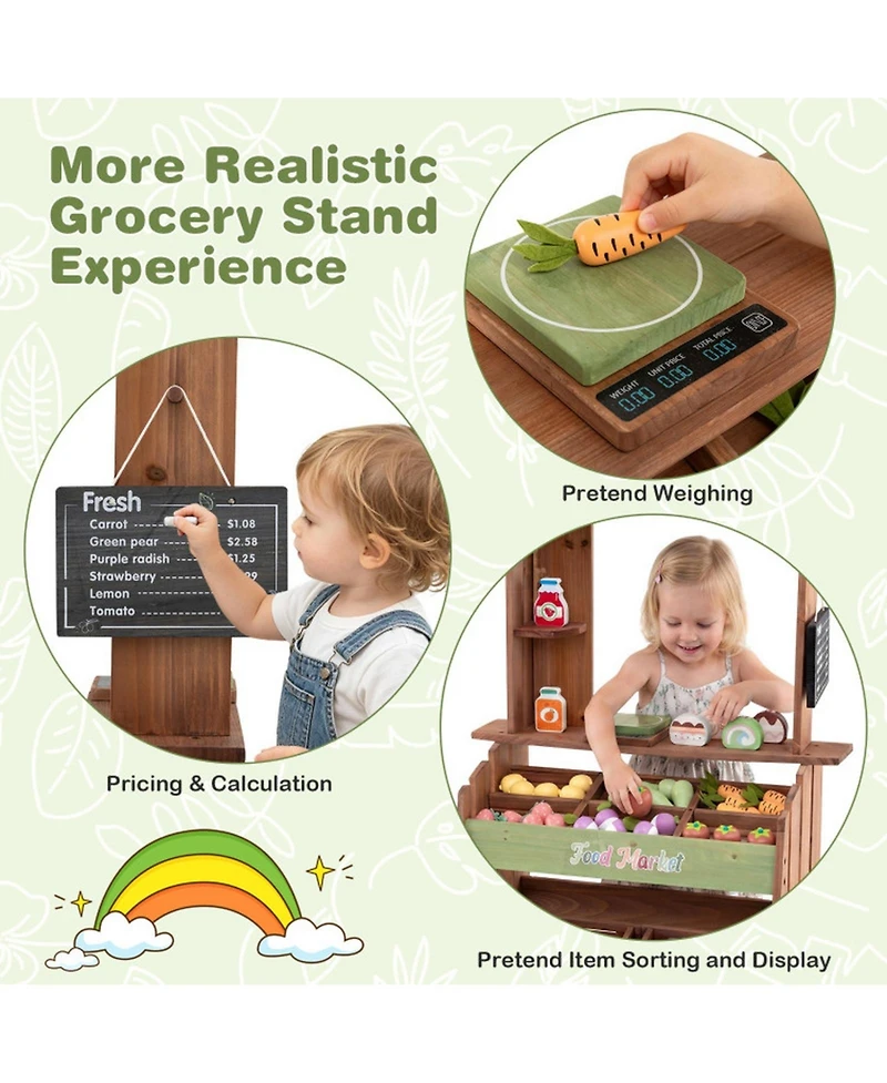 Hongge Wooden Kids Grocery Store Playset with Chalkboard and 43 Pieces