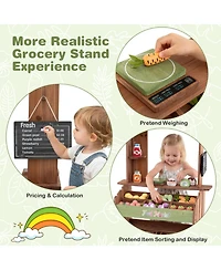Hongge Wooden Kids Grocery Store Playset with Chalkboard and 43 Pieces