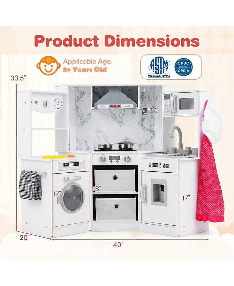Hongge Wooden Kids Play Kitchen with Water Circulation Sink and Sounds