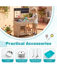 Hongge Wooden Circulating Water Faucet 5-Piece Mud Kitchen, Ages 3+