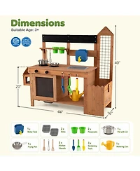Hongge Outdoor Mud Kitchen with Removable Birdcage and Planter Box, Ages 3+