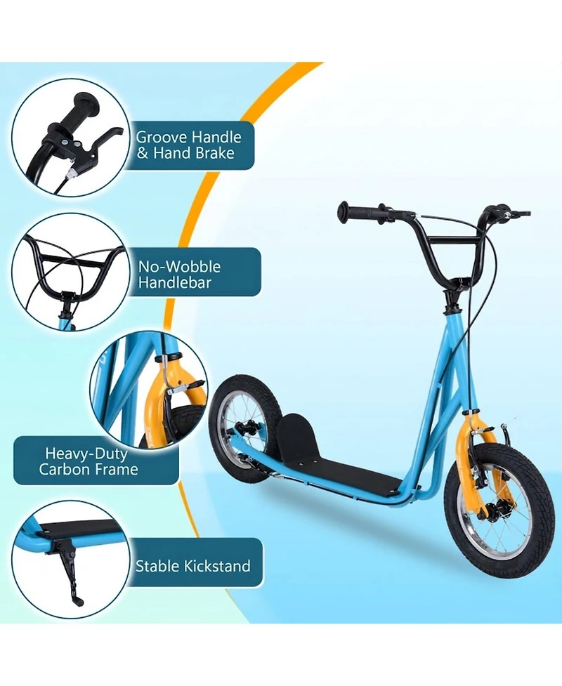 Hongge Kids Kick Scooter 12-Inch Air Wheels Dual V-Brakes, 165 lbs Capacity, Ages 8+