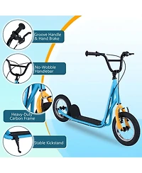 Hongge Kids Kick Scooter 12-Inch Air Wheels Dual V-Brakes, 165 lbs Capacity, Ages 8+