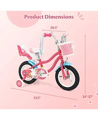 Hongge 12-Inch Girls' Bike with Doll Seat, Front Basket and Training Wheels, Ages 3-4