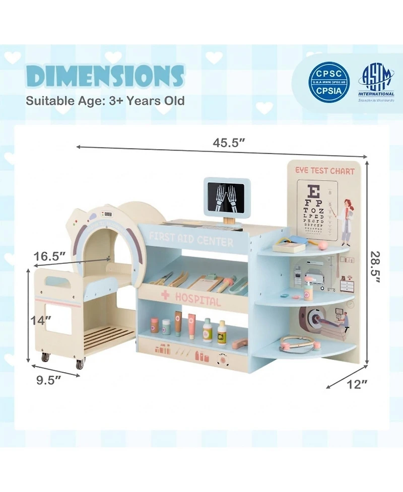 Hongge Kids Wooden Doctor Play Set with Toy Ct Machine and Eye Chart Ages 3