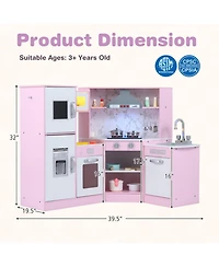 Hongge Kids Corner Play Kitchen Playset with Sensor Faucet and Sound Lights Ages 3