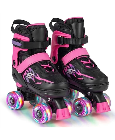 Hongge Kids Adjustable Outdoor Quad Roller Skates with Light-Up Wheels Ages 7-9