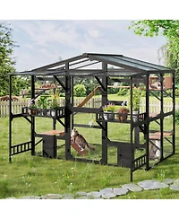 6thdruple Large Wooden Outdoor Catio for Multiple Cats, Weatherproof Pine Cat House