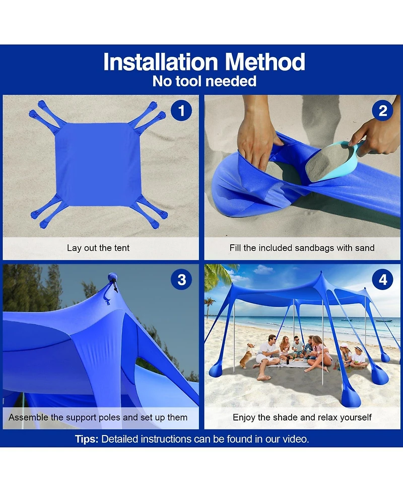 Aofar Beach Tent Shade Sun Shelter Sandbags Poles Camping Fishing 10 X Feet