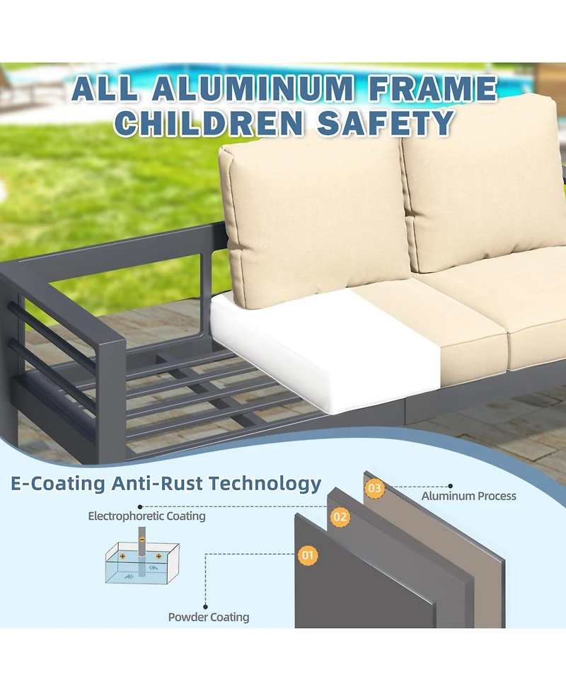 Aecojoy Aluminum Patio Furniture Set Outdoor Sectional Sofa Conversation Coffee Table