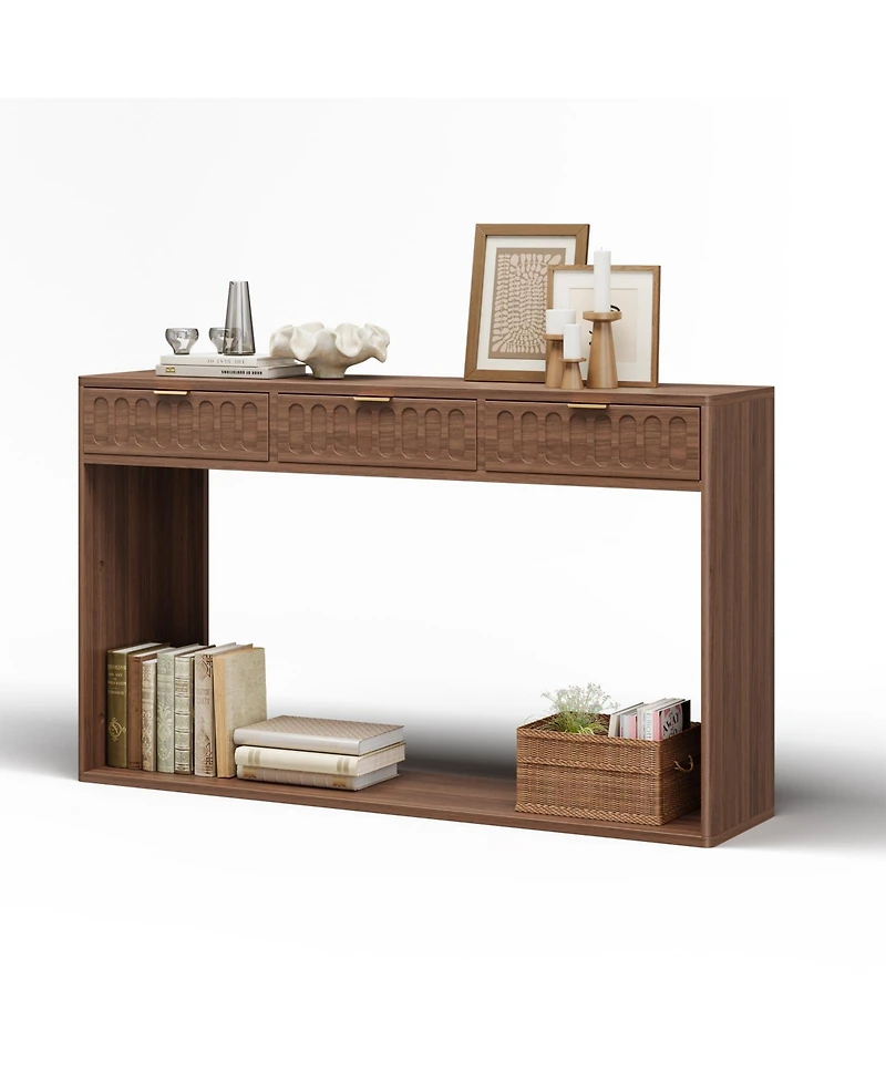 homfan 51" Farmhouse Entryway Table with Drawer, Rustic Narrow Console for Living Room, Hallway and Behind Couch, Easy Assembly