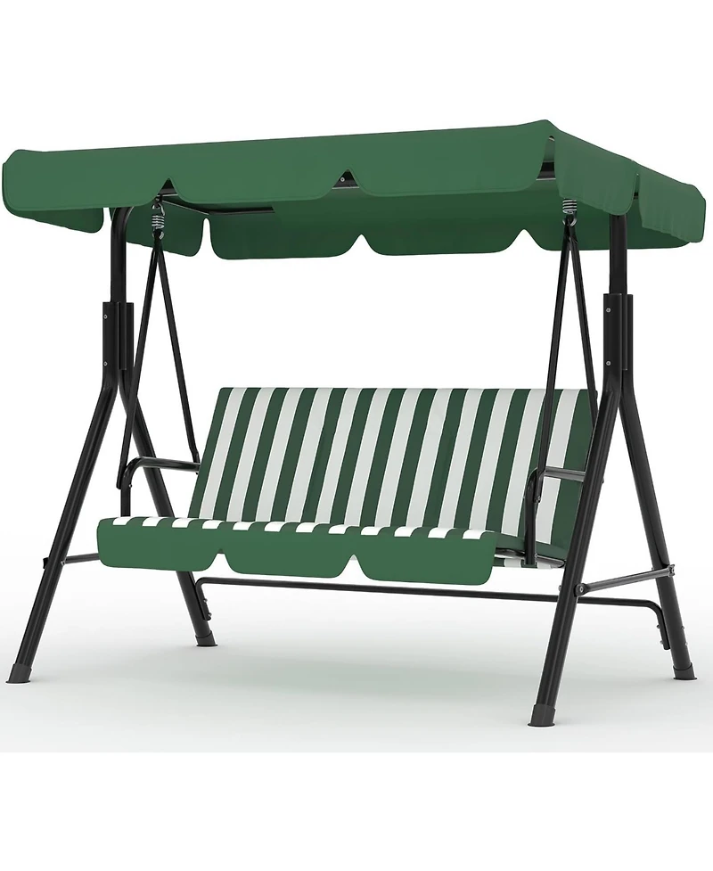 homfan Outdoor Porch Swing with Adjustable Canopy and Stand, 3-Seat Patio Swing Chair for Garden Backyard